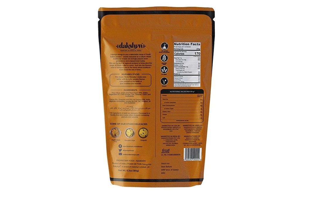 Dakshyn Murukku Sticks    Pack  180 grams